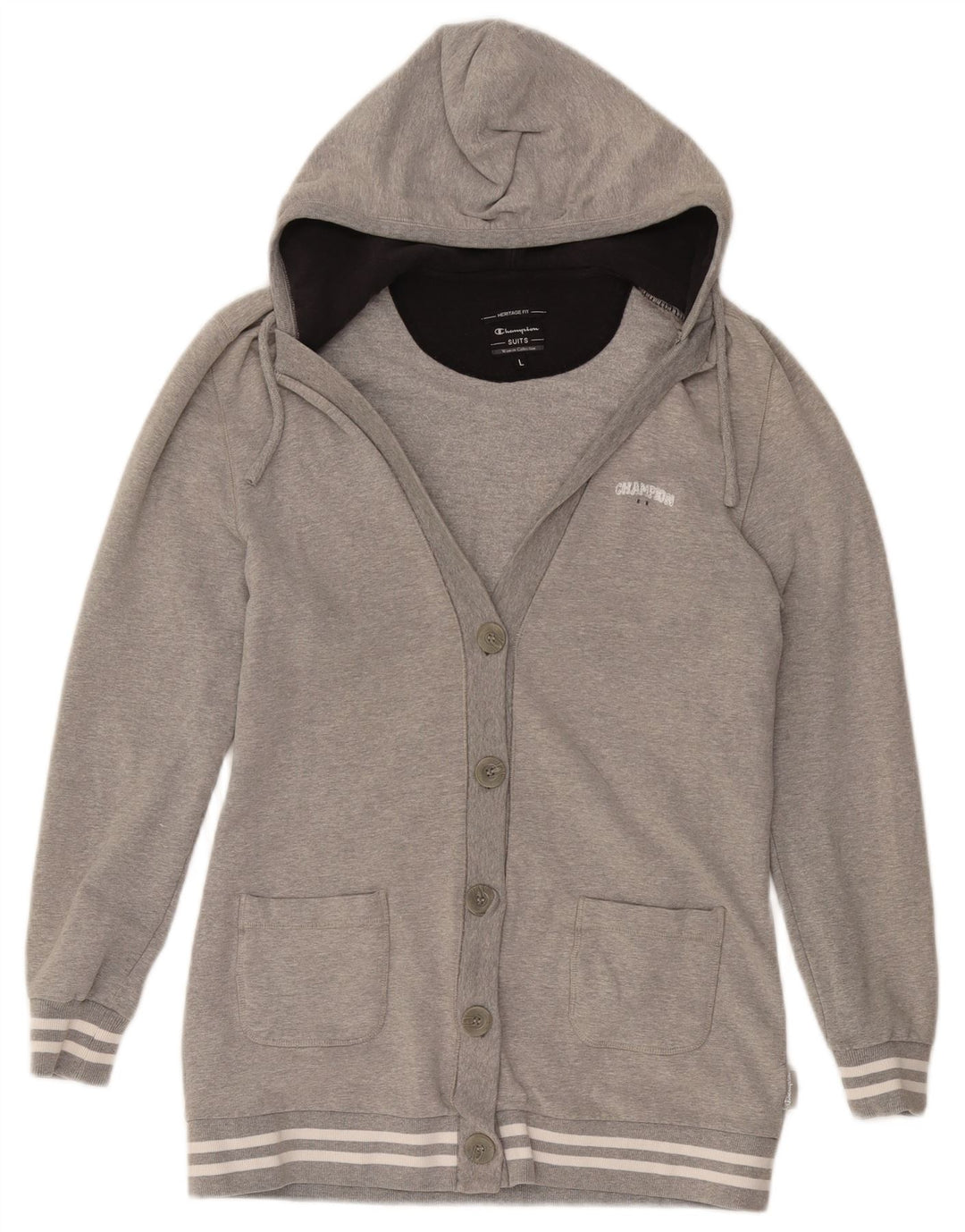 CHAMPION Damen-Cardigan mit Kapuze, UK 14, Größe L, Grau, Baumwolle