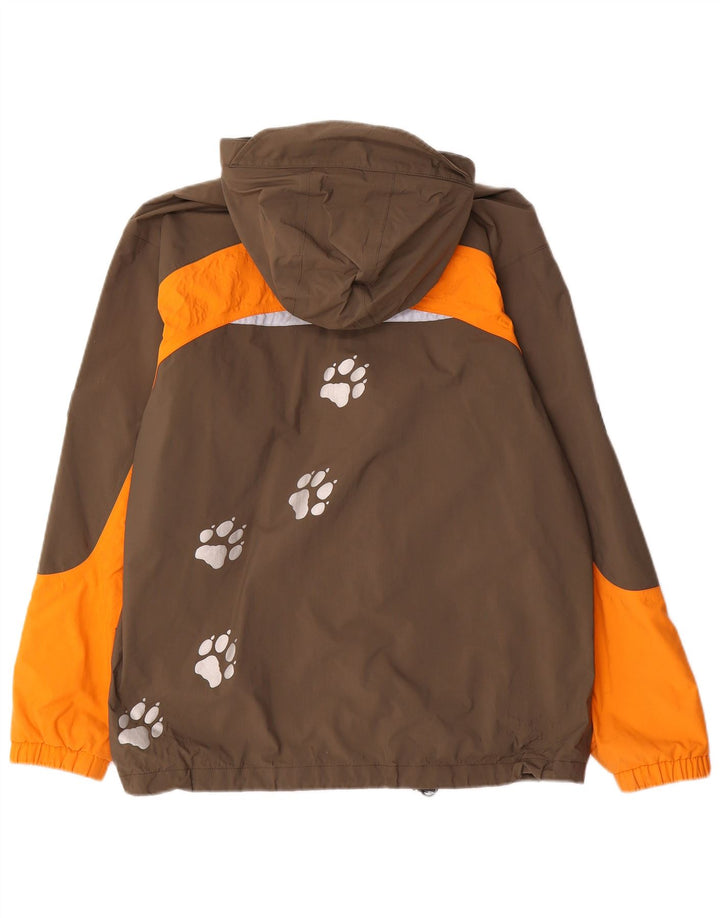 Jack Wolfskin Jungen-Regenjacke mit Kapuze, 13–14 Jahre, braunes Farbblockdesign