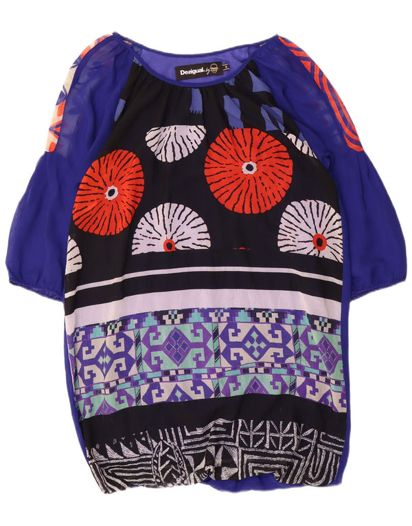 Desigual Damen Grafisches 3/4-Ärmel-Kaftan-Kleid UK 14 Mittelblaues Patchwork
