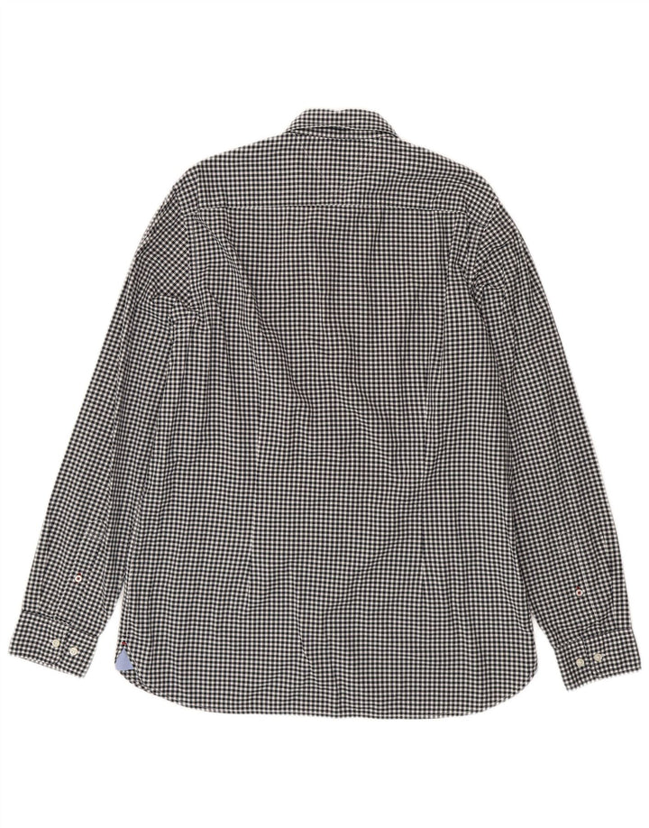 Tommy Hilfiger Herrenhemd XL, schwarze Gingham-Baumwolle