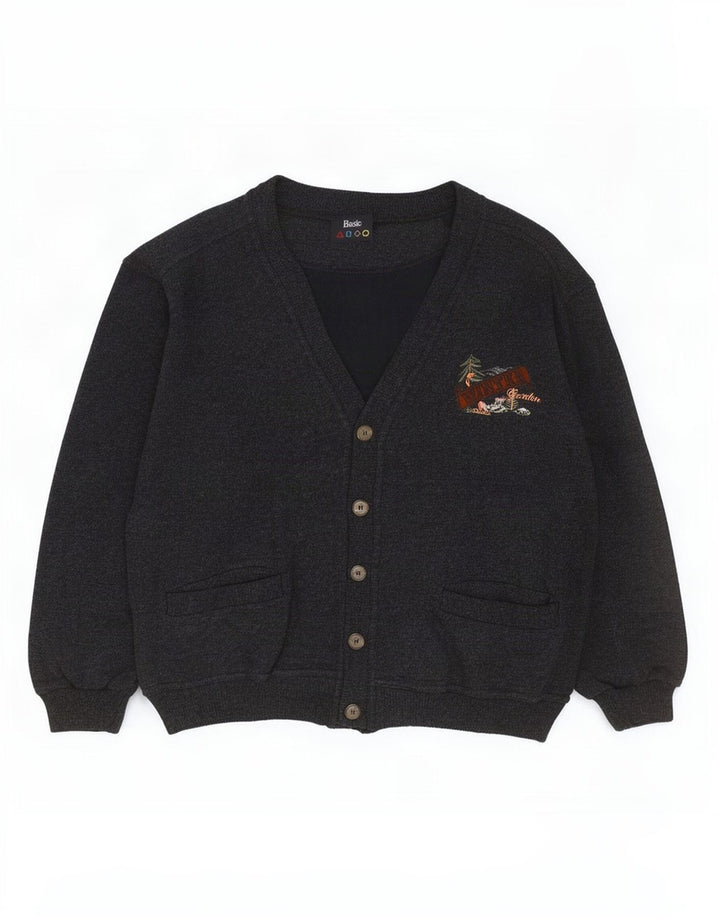 Basic Herren-Cardigan mit lockerer Passform, mittelgraue Lammwolle