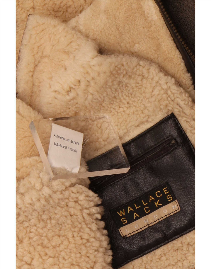 Wallace Sacks Herren Shearling Jacke UK 40 Large Graues Leder