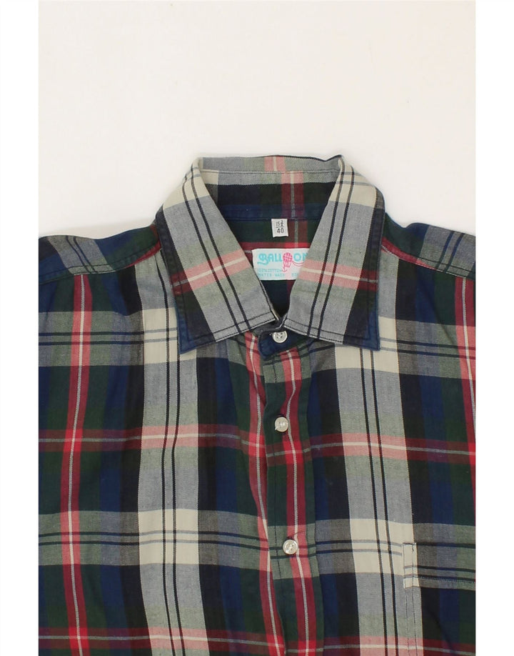 BALLOON Mens Flannel Shirt Size 15 3/4 40 Medium Navy Blue Check Cotton Vintage Balloon and Second-Hand Balloon from Messina Hembry 