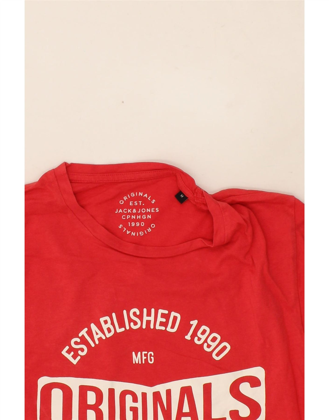 JACK & JONES Mens Graphic T-Shirt Top Medium Red Cotton Vintage Jack & Jones and Second-Hand Jack & Jones from Messina Hembry 