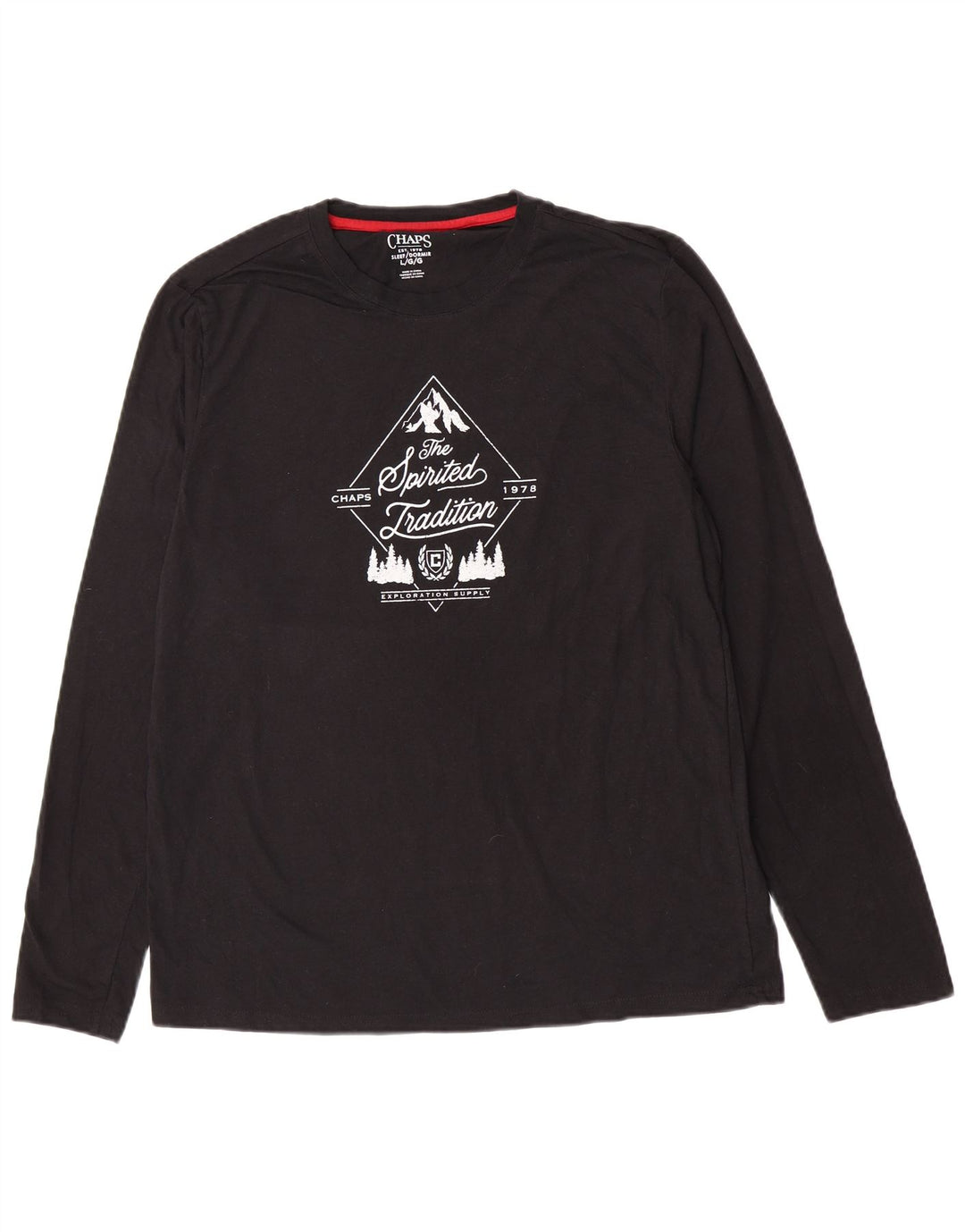 Chaps Herren-Top mit Grafik, langärmelig, groß, aus schwarzer Baumwolle