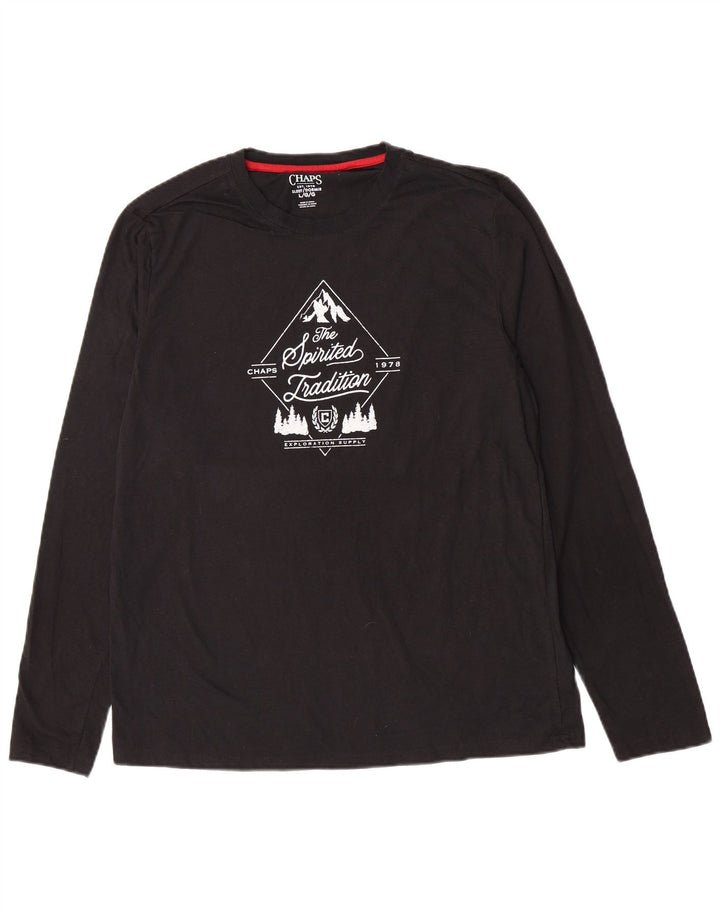 Chaps Herren-Top mit Grafik, langärmelig, groß, aus schwarzer Baumwolle