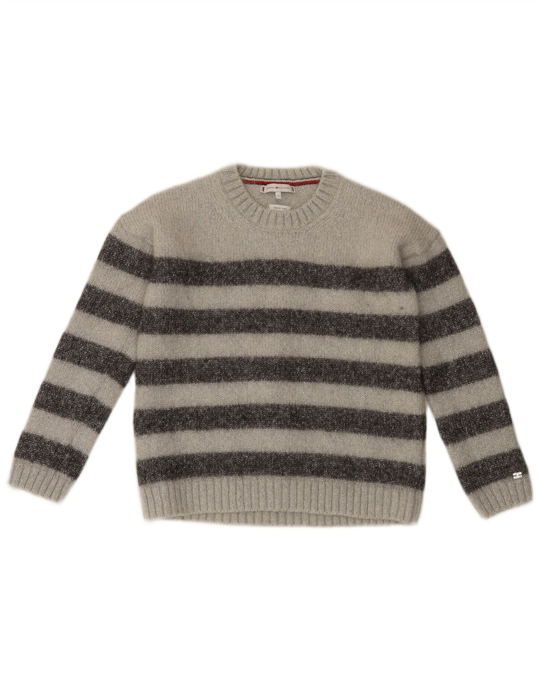 Tommy Hilfiger Damen-Pullover mit Rundhalsausschnitt, UK 12, mittelgrau gestreift