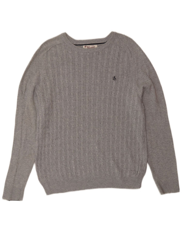 Penguin Herren-Pullover mit U-Boot-Ausschnitt, mittelgraue Baumwolle