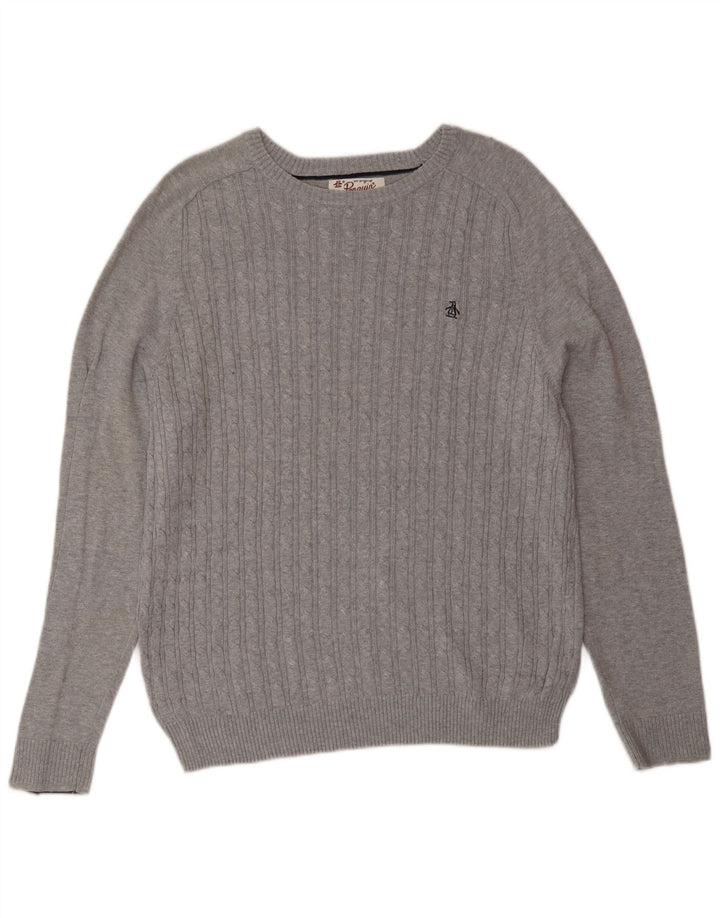 Penguin Herren-Pullover mit U-Boot-Ausschnitt, mittelgraue Baumwolle