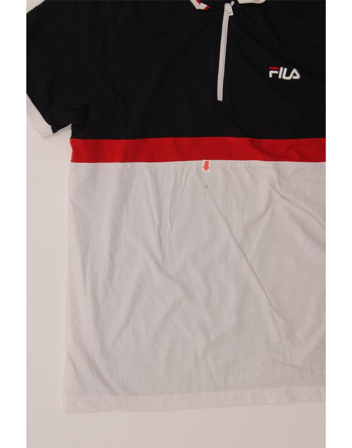 FILA Mens Polo Shirt Small Navy Blue Colourblock Cotton Vintage Fila and Second-Hand Fila from Messina Hembry 