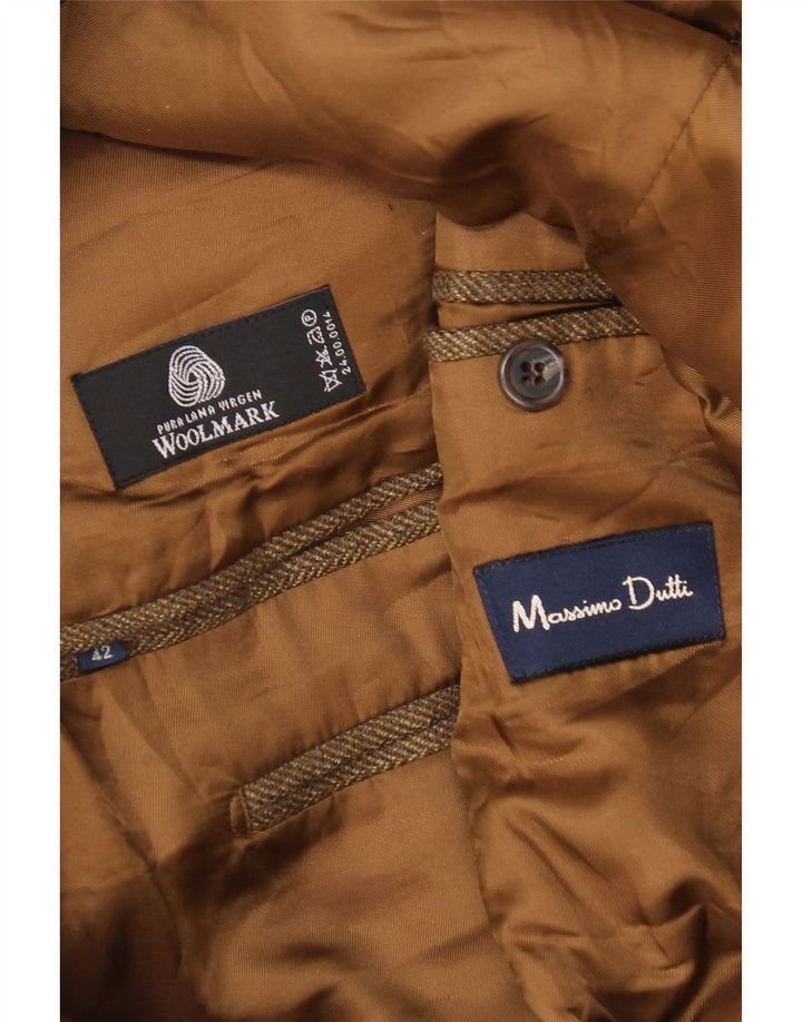 Massimo Dutti Herren-Blazer mit 3 Knöpfen, Größe 42, großes beiges Fischgrätenmuster