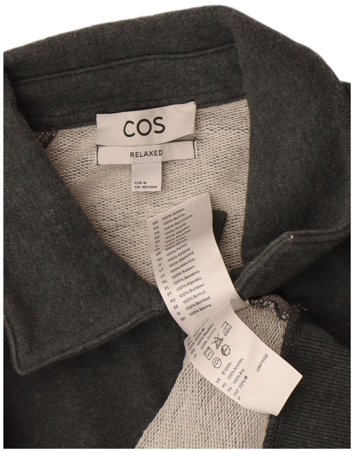 Cos entspannter Herren-Sweatshirtpullover mit Reißverschluss am Hals, mittelgrüne Baumwolle