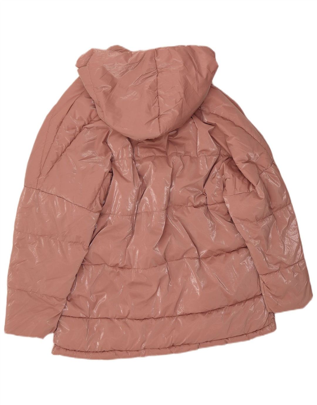 Zara Damen Übergroße wattierte Kapuzenjacke UK 14 Mittelrosa Polyamid