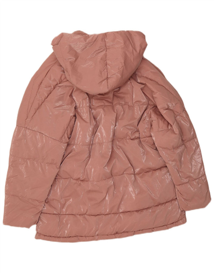 Zara Damen Übergroße wattierte Kapuzenjacke UK 14 Mittelrosa Polyamid