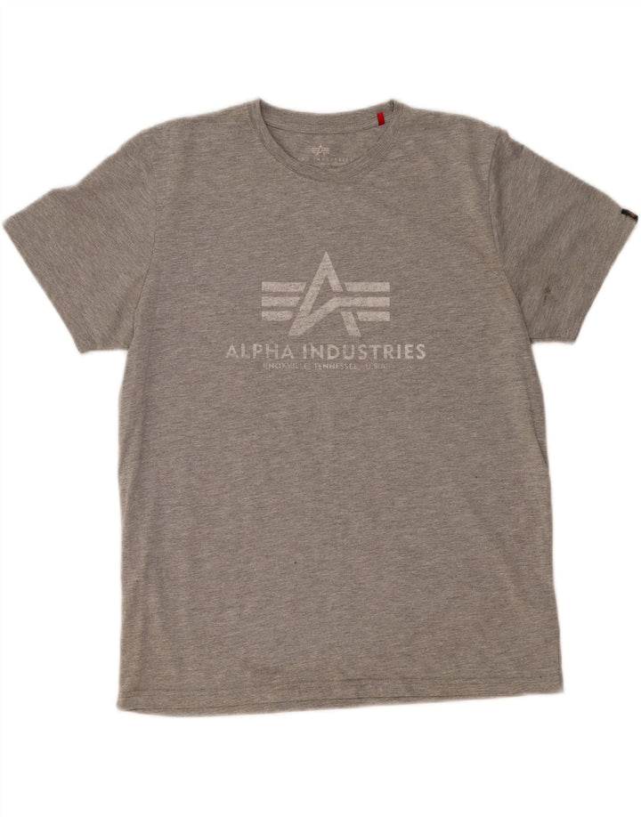 ALPHA INDUSTRIES Mens Graphic T-Shirt Top Large Grey Cotton