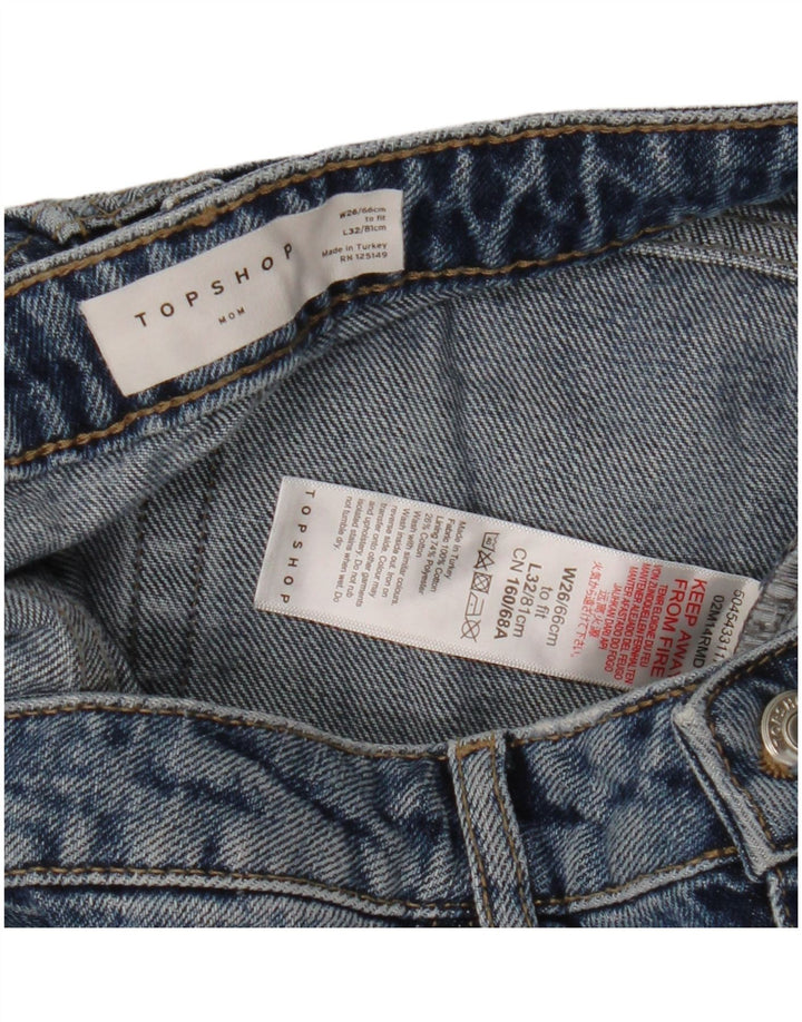 Topshop Damen Mom Distressed Straight Jeans W26 L28 Blaue Baumwolle