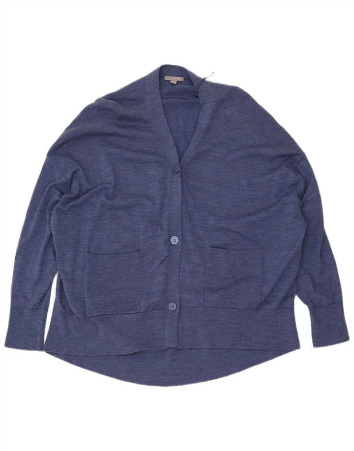 Cos Langer übergroßer Damen-Strickjackenpullover UK 14 Mittelblaue Wolle
