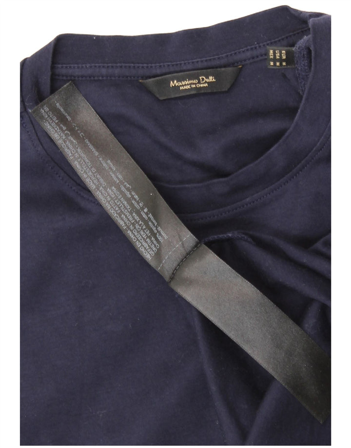Massimo Dutti Herren-T-Shirt-Oberteil, mittelmarineblaue Baumwolle