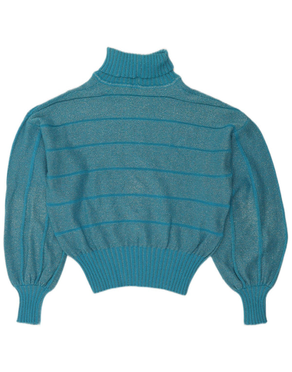 Vintage Damen Crop Rollkragenpullover Pullover UK 16 Groß Blau gestreift
