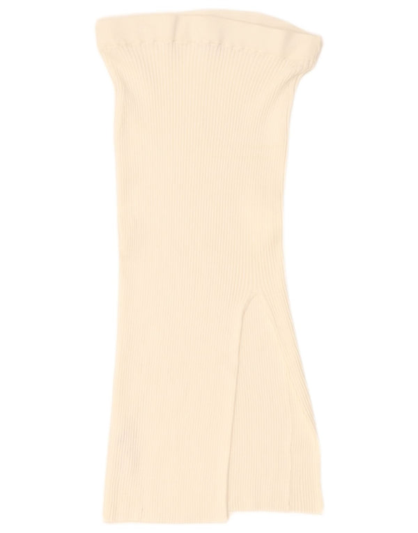 Jack Wills Damen-Midirock mit hoher Taille, UK-Größe 12, Mittel W28, cremefarbene Viskose