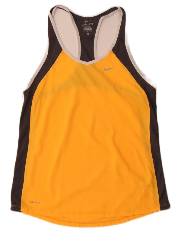 Nike Damen Dri Fit Weste Top UK 12 Mittelgelbes Colourblock-Polyester