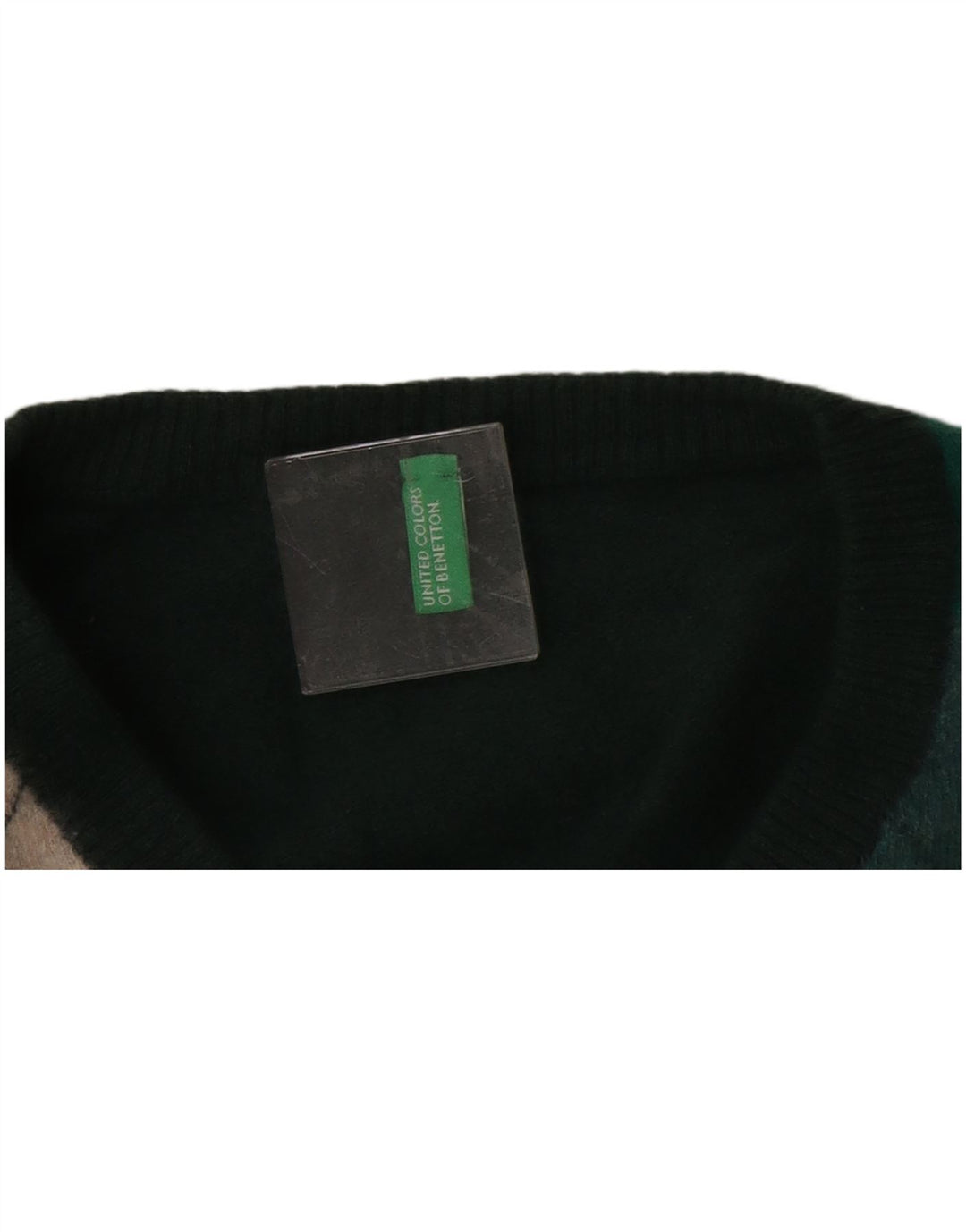 Benetton Damen-Pullover mit V-Ausschnitt, Gr. 14, mittelgrün, Argyle/Diamant