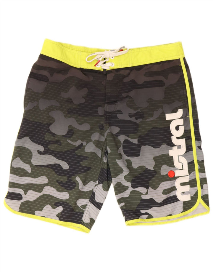 Mistral Herren-Badeshorts mit Grafik, groß, grünes Camouflage-Polyester