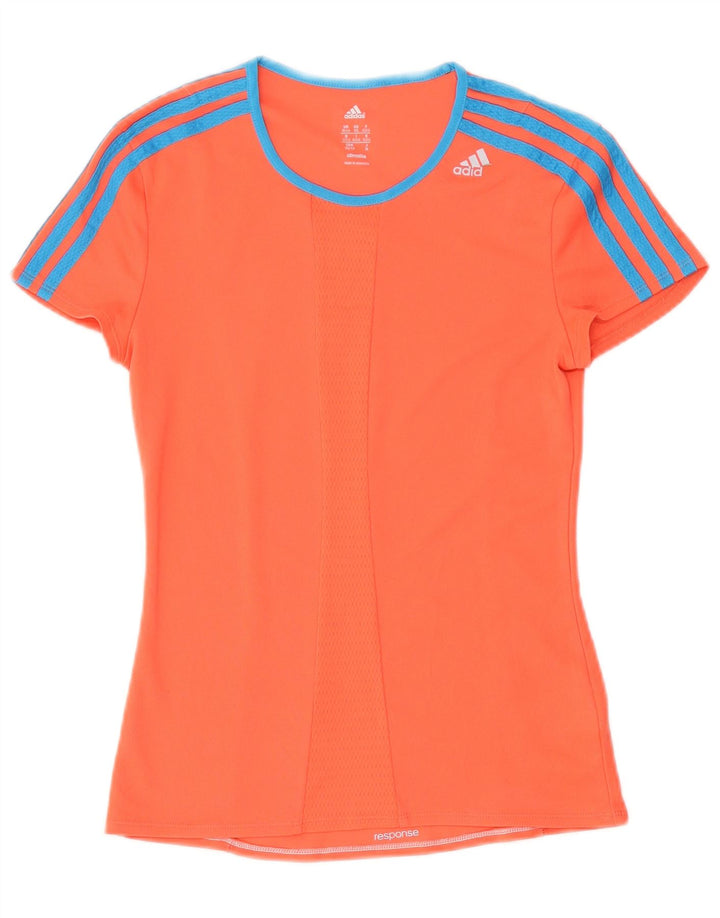 ADIDAS Damen Climalite T-Shirt Top UK 4/6 XS Orange Polyester