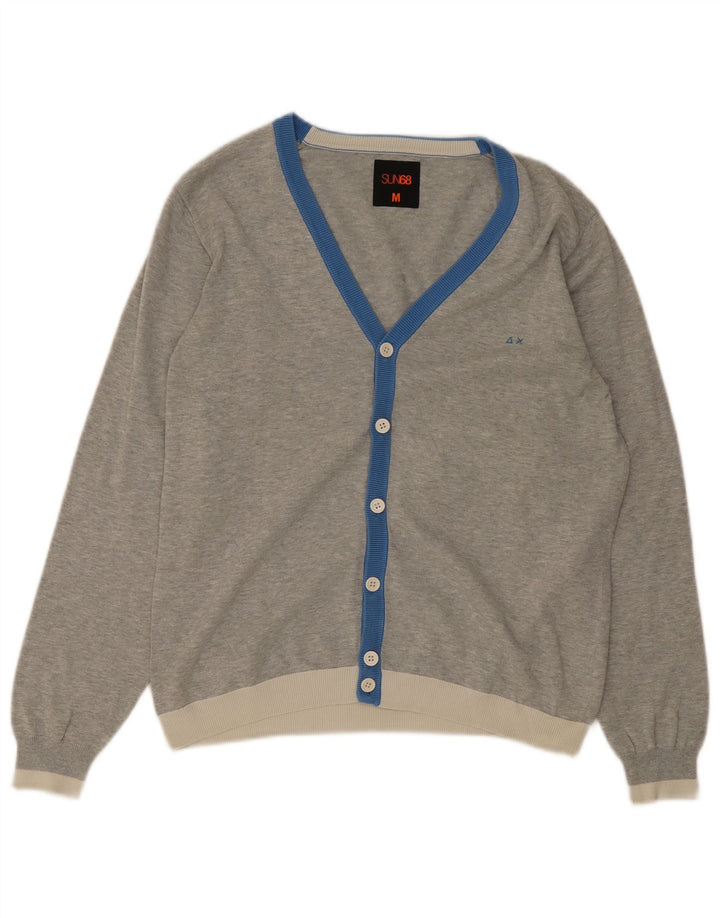 Sun68 Herren-Cardigan-Pullover aus mittelgrauer Colourblock-Baumwolle