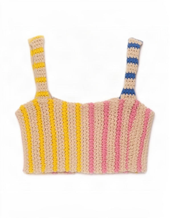 Zara Damen ärmelloses Strick-Crop-Top UK 10 Small Mehrfarbig gestreift