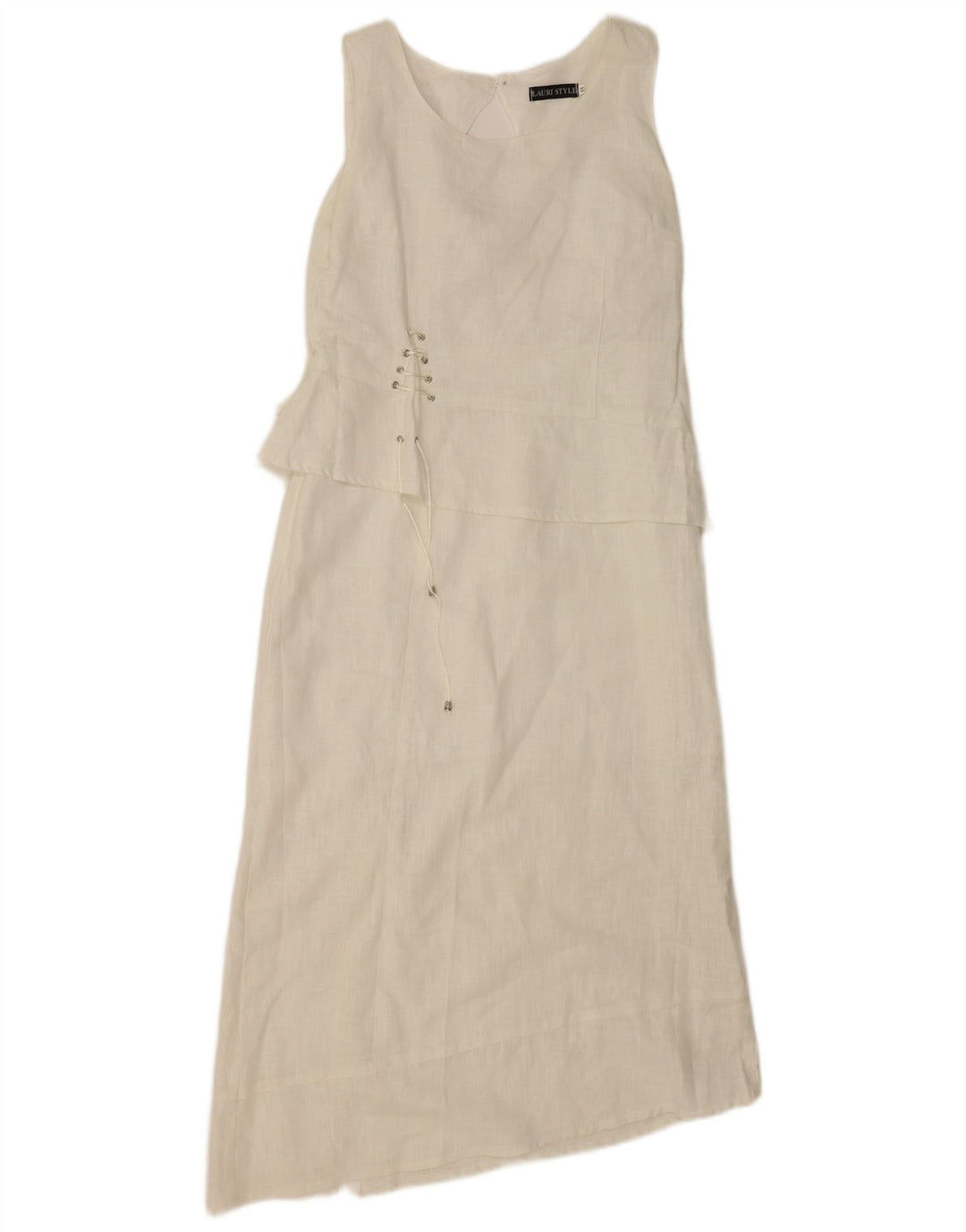 Vintage Damen Ärmelloses asymmetrisches Kleid IT 44 Mittelweißes Leinen
