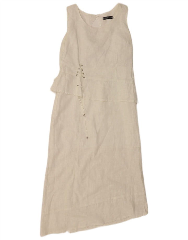 Vintage Damen Ärmelloses asymmetrisches Kleid IT 44 Mittelweißes Leinen