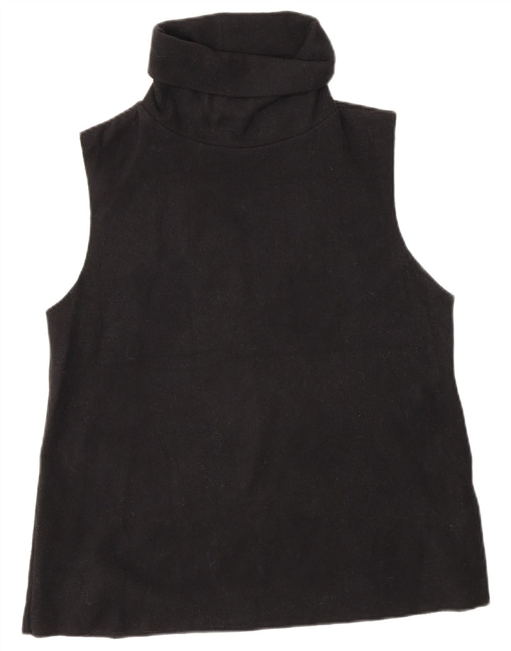 Zara Damen Rollkragen-Trägershirt UK 12 Mittelschwarze Baumwolle