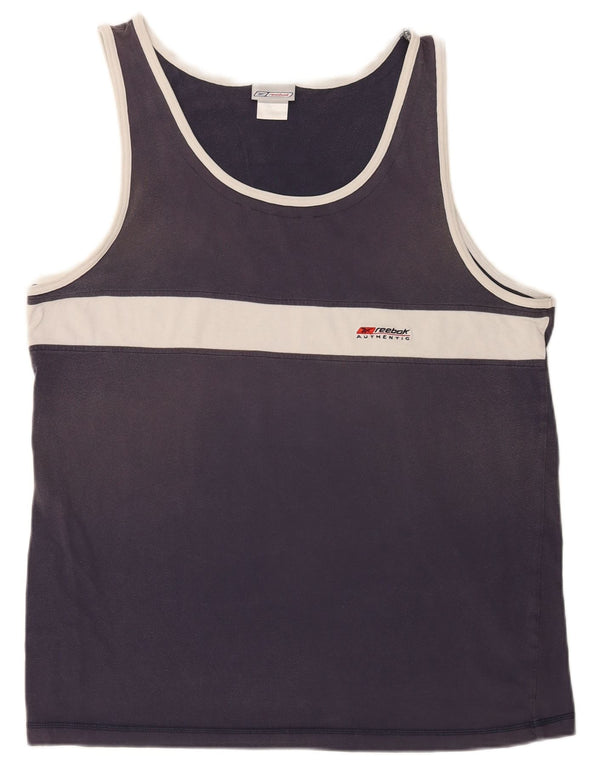 Reebok Herren Weste Top XL Marineblau Colourblock Baumwolle