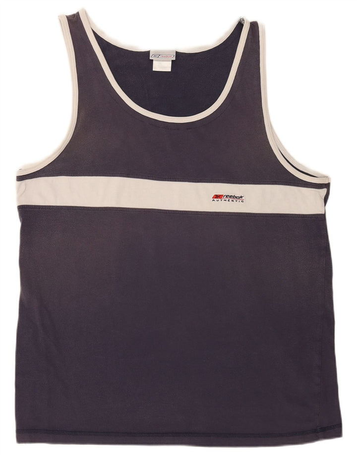 Reebok Herren Weste Top XL Marineblau Colourblock Baumwolle