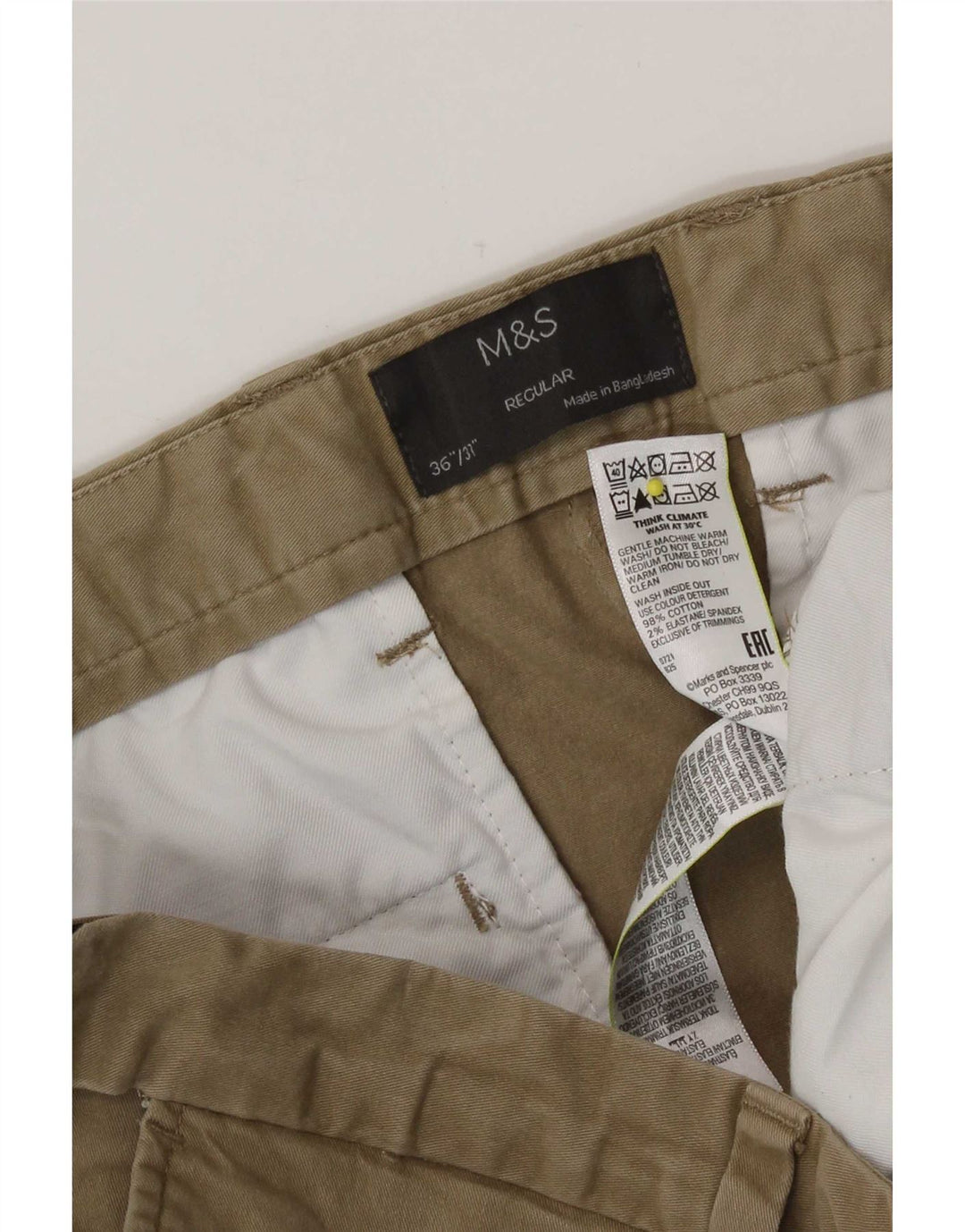 Marks & Spencer Herren-Chinohose mit normaler Passform, W36 L31, Khaki, Baumwolle