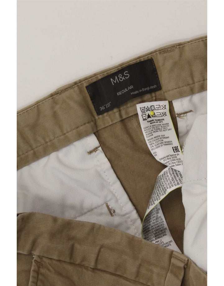 Marks & Spencer Herren-Chinohose mit normaler Passform, W36 L31, Khaki, Baumwolle