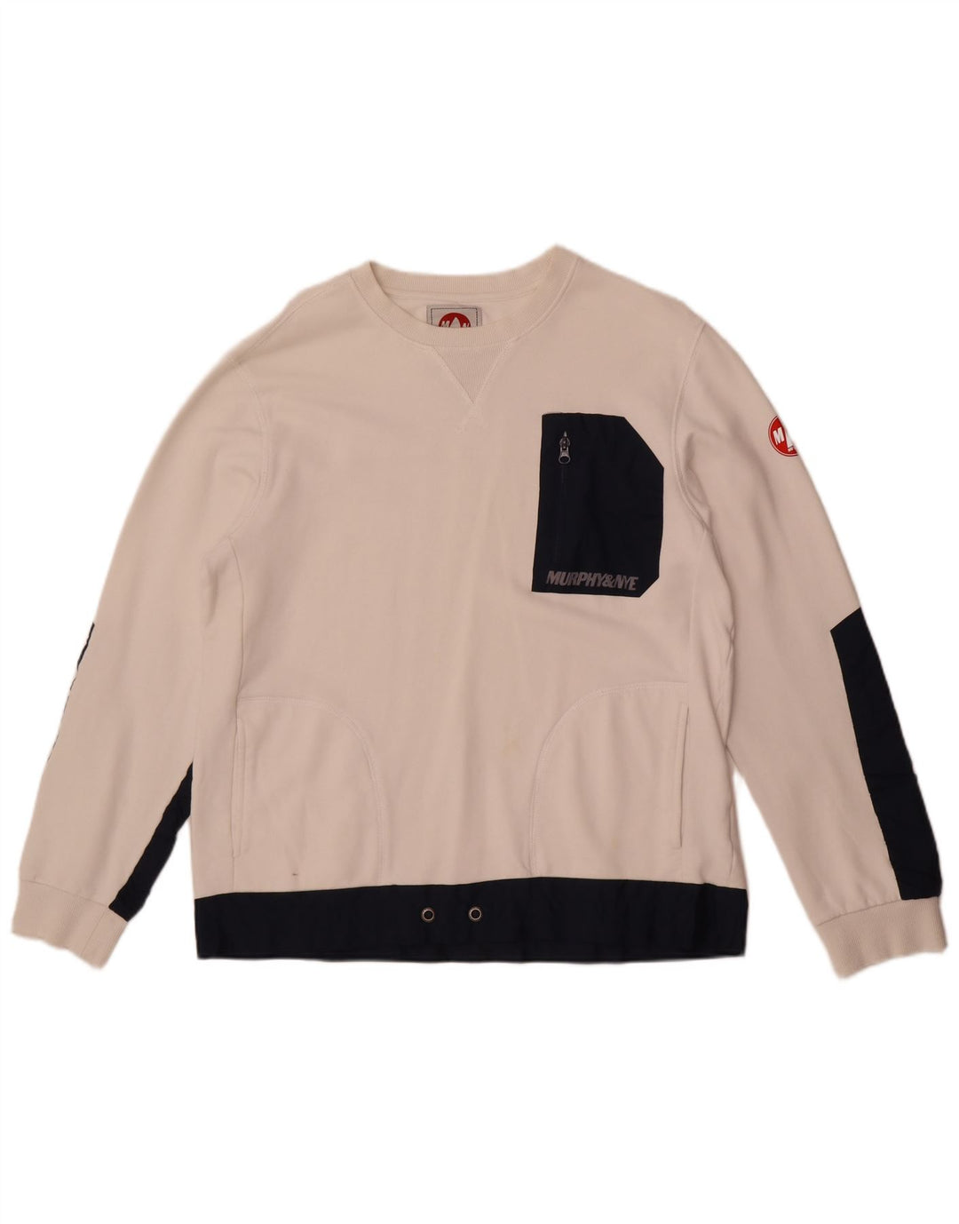 Murphy & Nye Herren Sailmakers Sweatshirt Pullover Large Weiß Farbblock