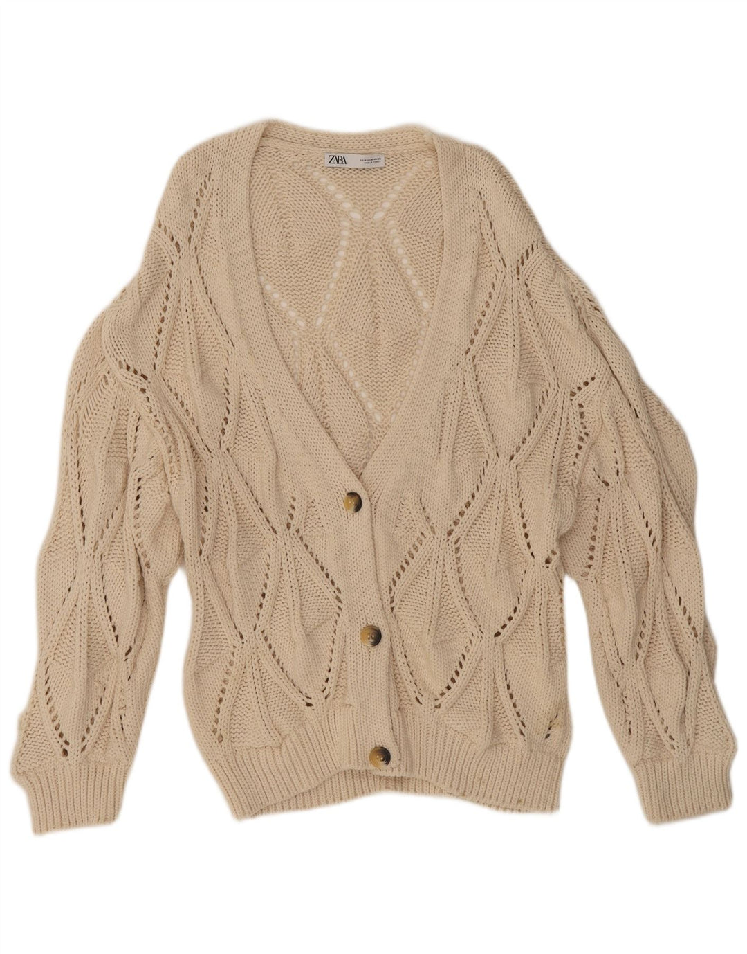 Zara Damen-Cardigan-Pullover UK 14 Mittelbeige Baumwolle