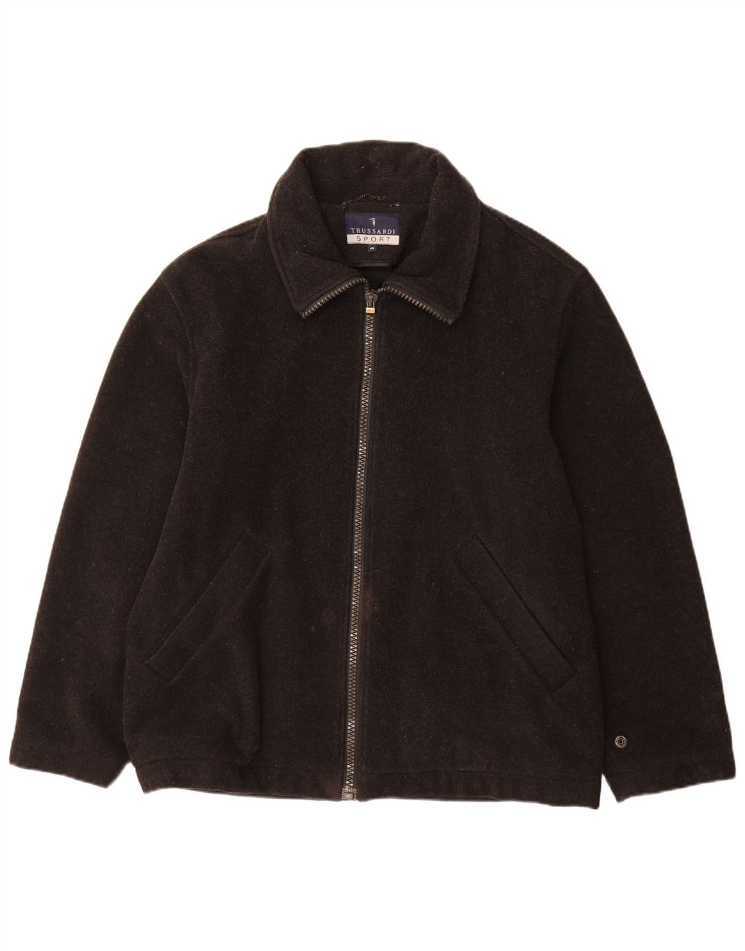 Trussardi Herren Loose Fit Windjacke IT 46 Small Schwarze Wolle