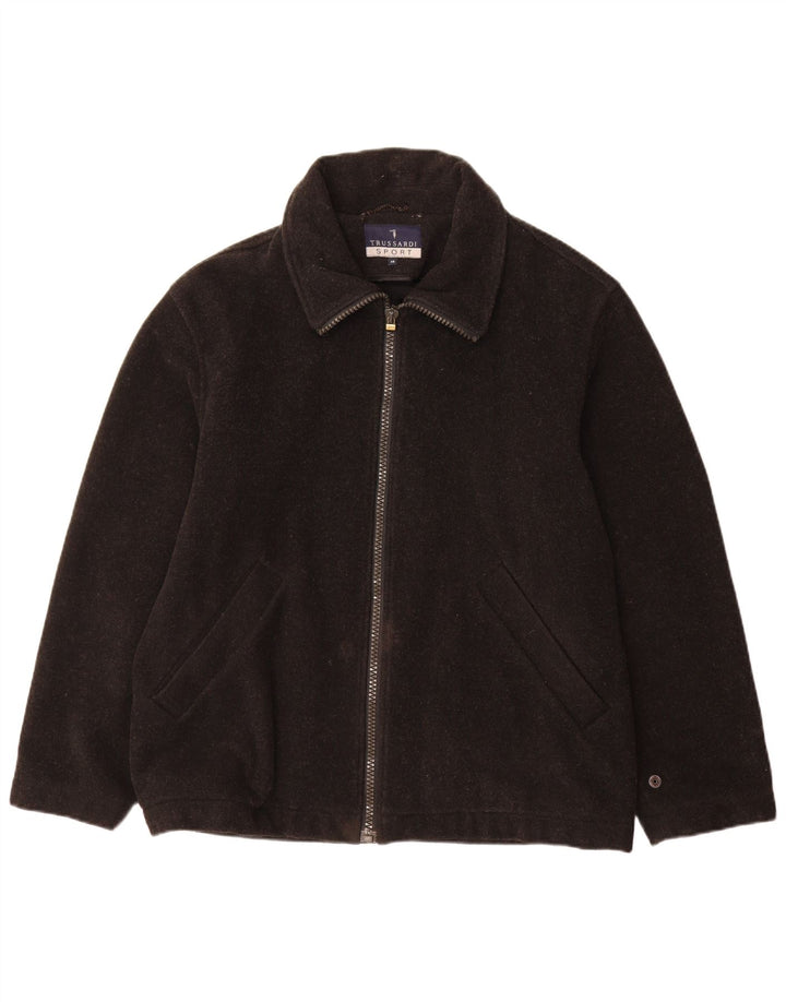 Trussardi Herren Loose Fit Windjacke IT 46 Small Schwarze Wolle