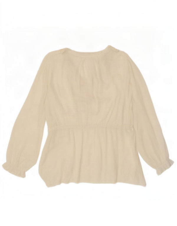 Zara Damen Langarm-Blusenoberteil UK 10 Small Off White Polyester
