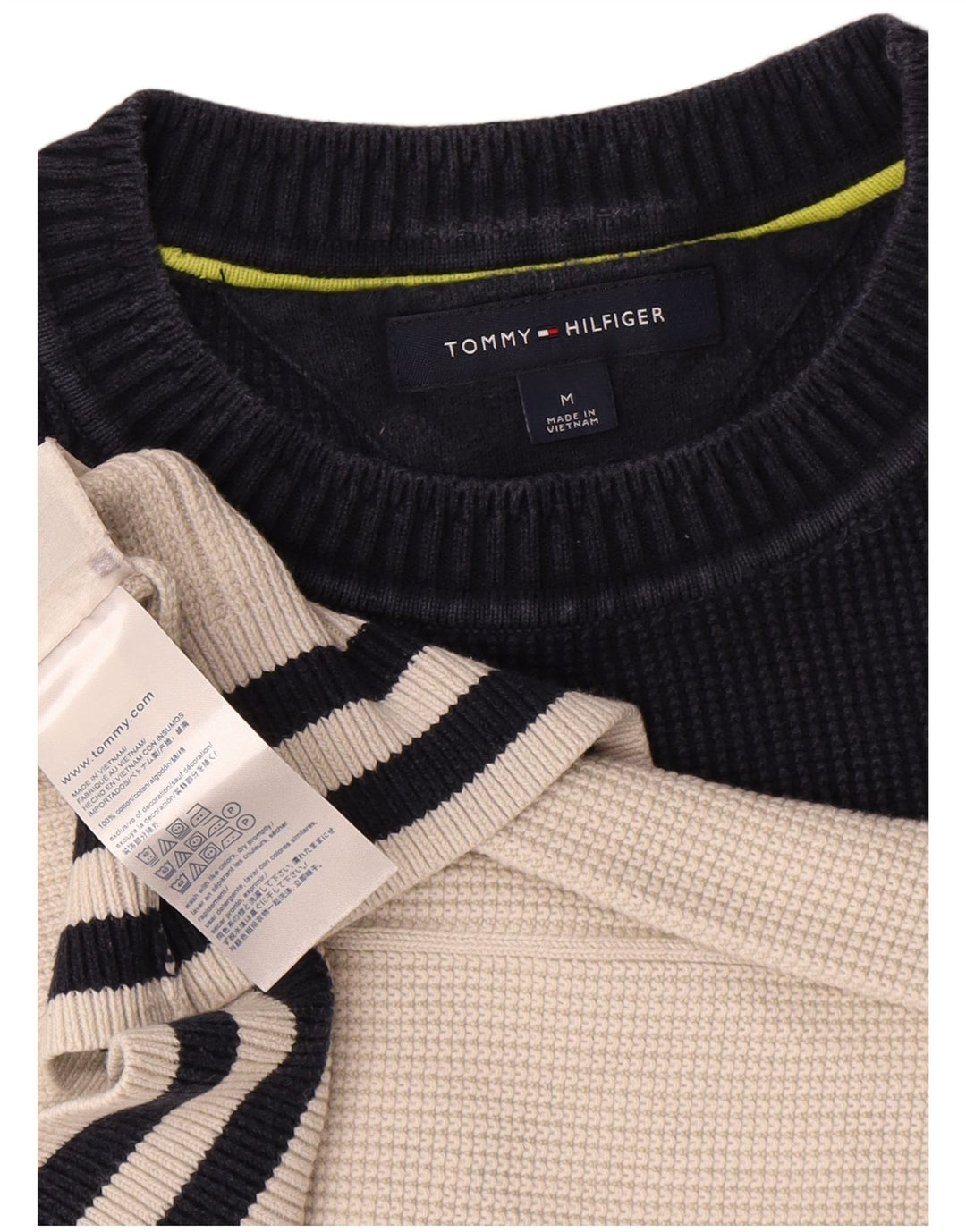 Tommy Hilfiger Herren-Pullover mit Rundhalsausschnitt, mittelgroß, gebrochenes Weiß, Farbblock