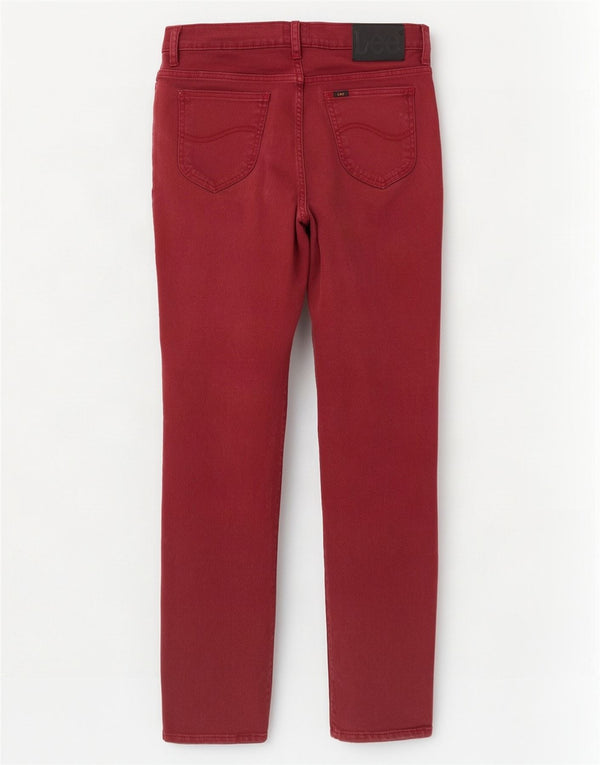 Lee Herren Rider Straight Slim Jeans W31 L32 Burgunderrote Baumwolle