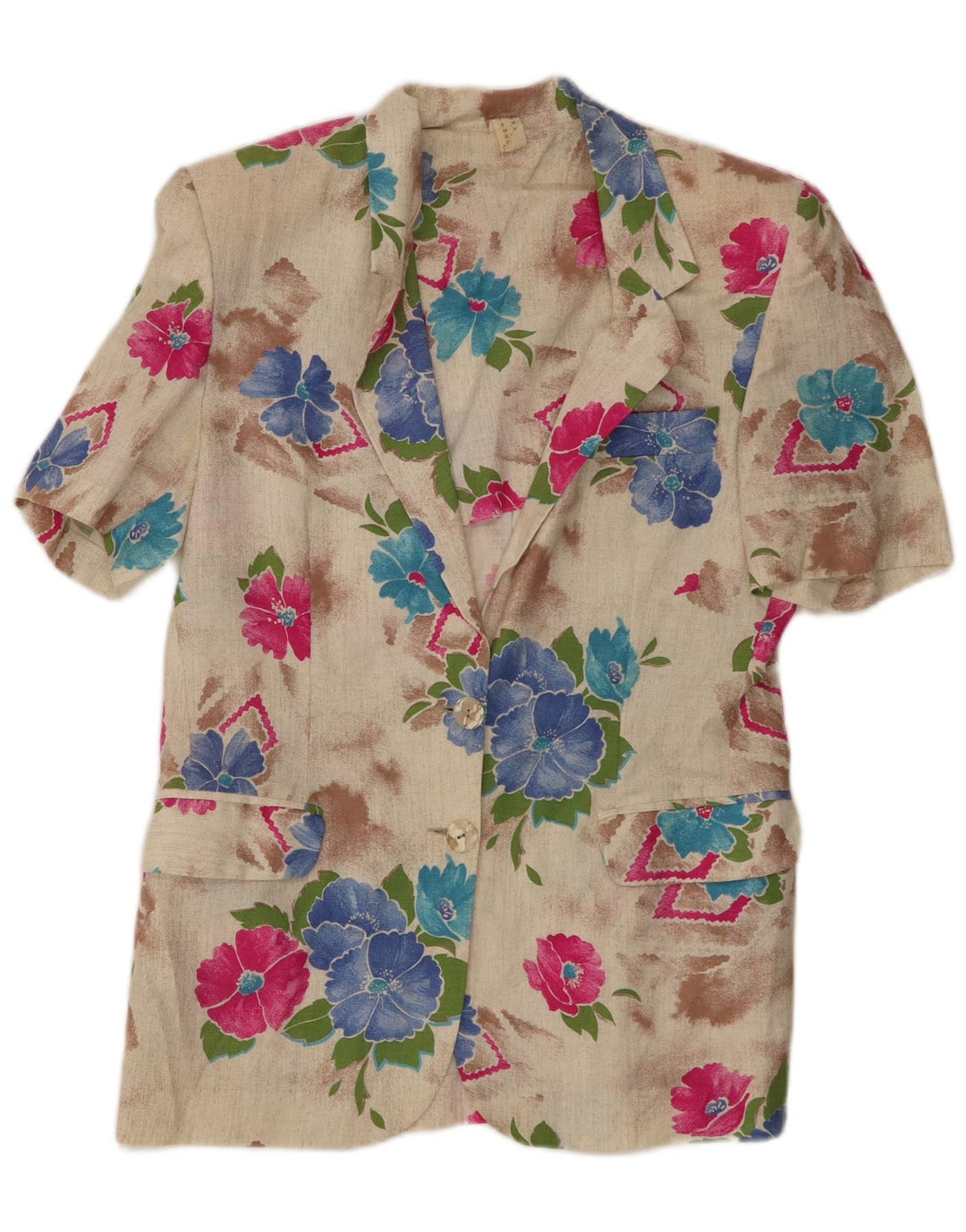 Vintage Damen Kurzarm-Cardigan-Oberteil IT 44 Medium Beige Floral