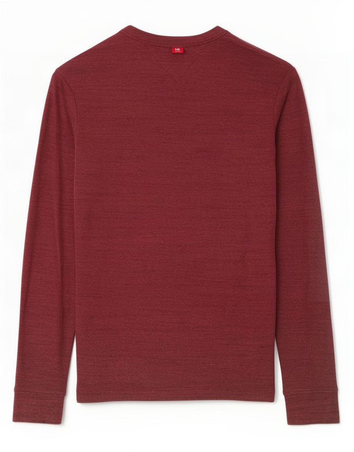 Tommy Hilfiger Herren-Oberteil, langärmelig, mittelbraun, gefleckte Baumwolle