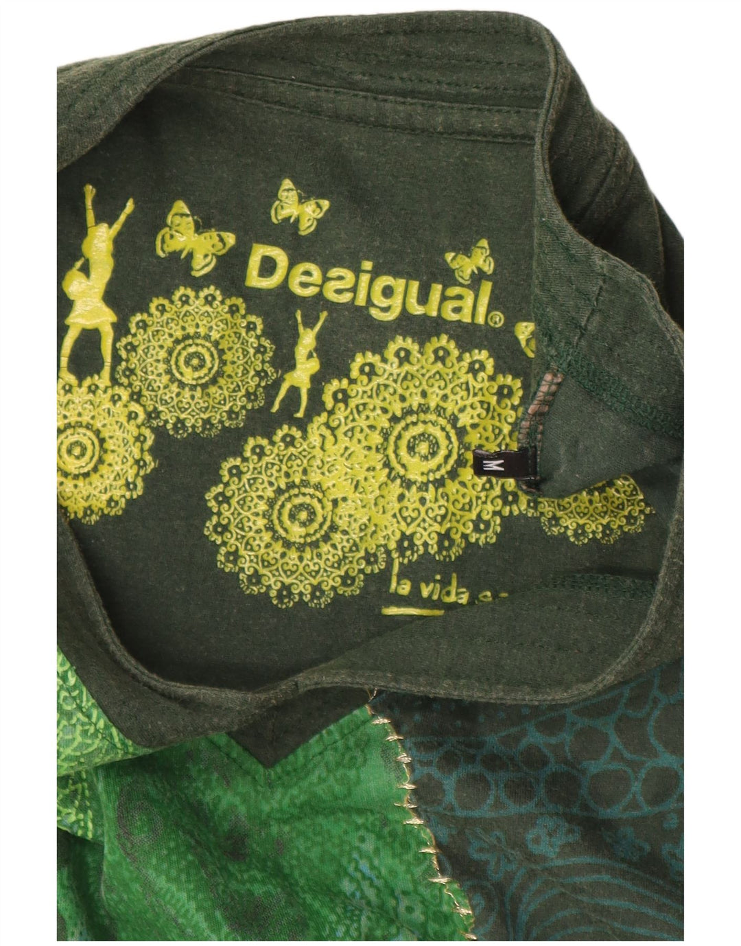 Desigual Damen Grafik-T-Shirt-Oberteil UK 12 Mittelgrün