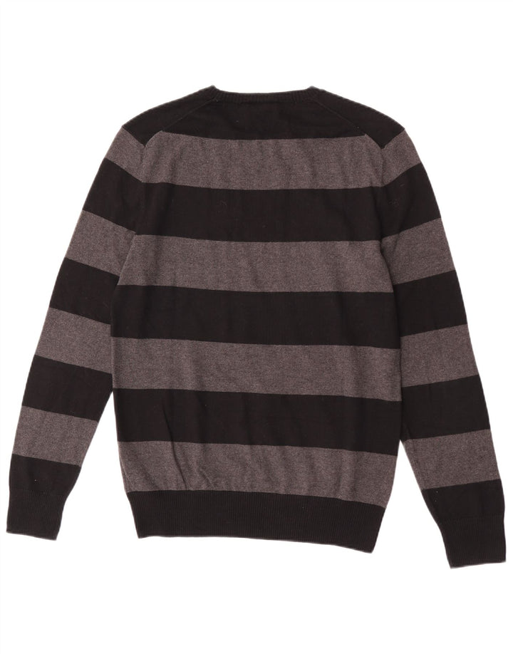Gap Herren-Pullover mit Rundhalsausschnitt, klein, grau gestreift, Baumwolle