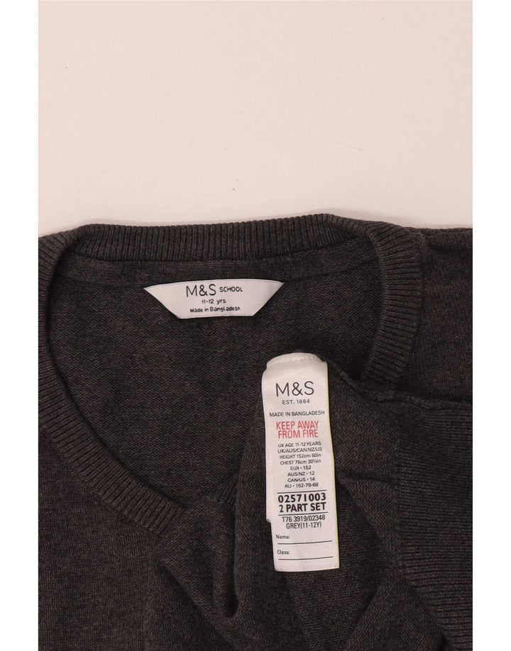 Marks & Spencer Jungen-Pullover mit V-Ausschnitt, 11–12 Jahre, graue Baumwolle