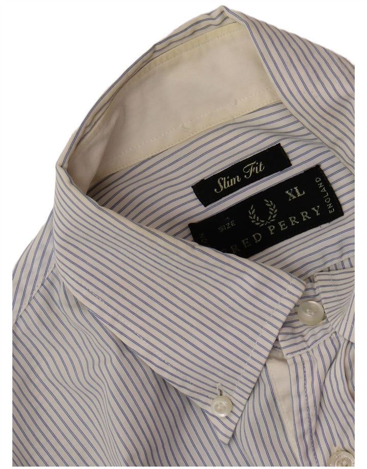 FRED PERRY Herren Slim Fit Hemd XL Blauer Nadelstreifen